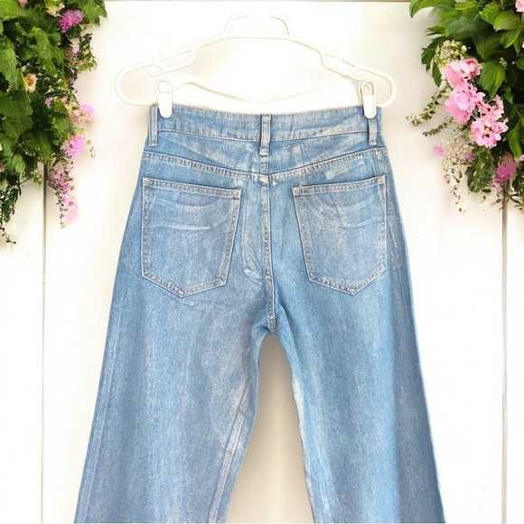 Sincerely Jules NWT Wide Leg Shimmer Sparkling Metallic  Blue Jeans Sm& Md - Picture 4 of 12